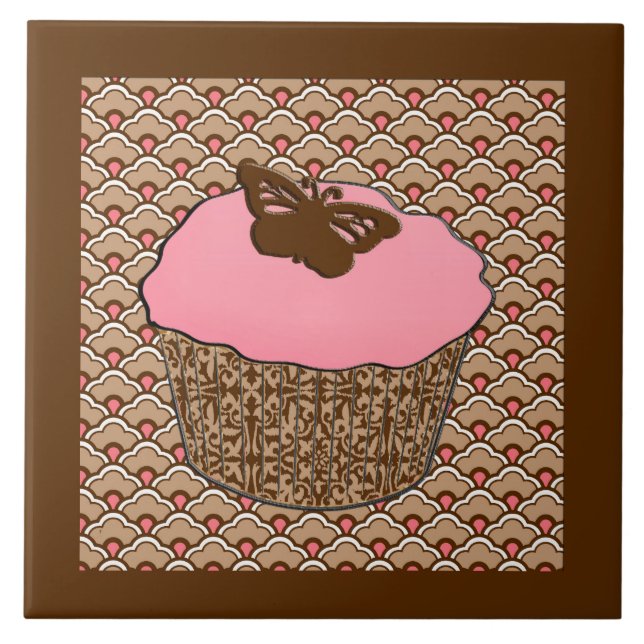 Strawberry Pink Frosted Cupcake Tile (Front)