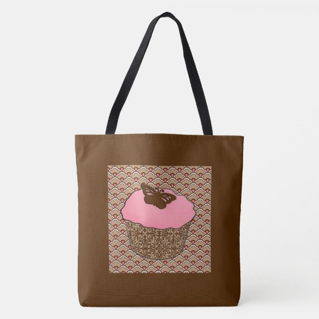 Strawberry Pink Frosted Cupcake Tote Bag (Front)