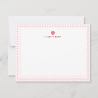 Strawberry Pink Gingham Border Personalized Card