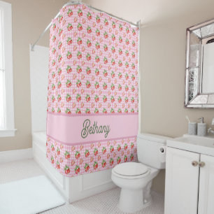 Strawberry Pink Gingham Check Pattern Shower Curtain
