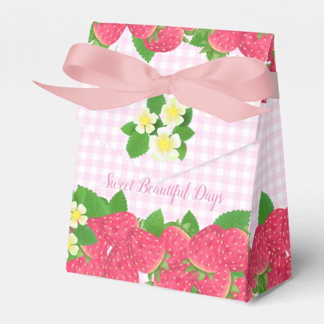 Strawberry Pink Gingham Favour Box (Front Side)