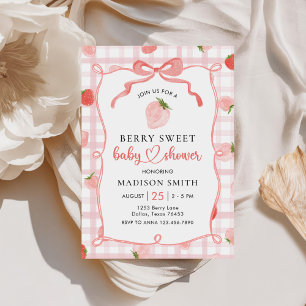 Strawberry Pink Gingham Girl Baby Shower Invitation
