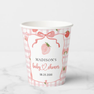 Strawberry Pink Gingham Girl Baby Shower Paper Cups