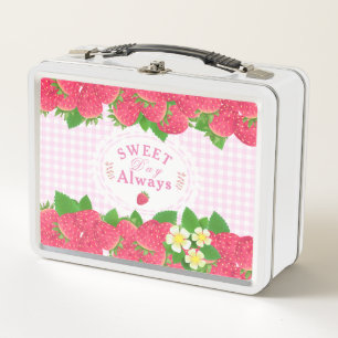 Strawberry Pink Gingham Metal Lunch Box