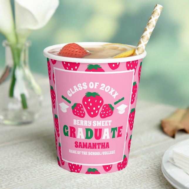 Strawberry Pink Graduation Party Paper Cups (Creator Uploaded)