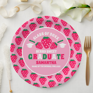 Strawberry Pink Graduation Party Paper Plate