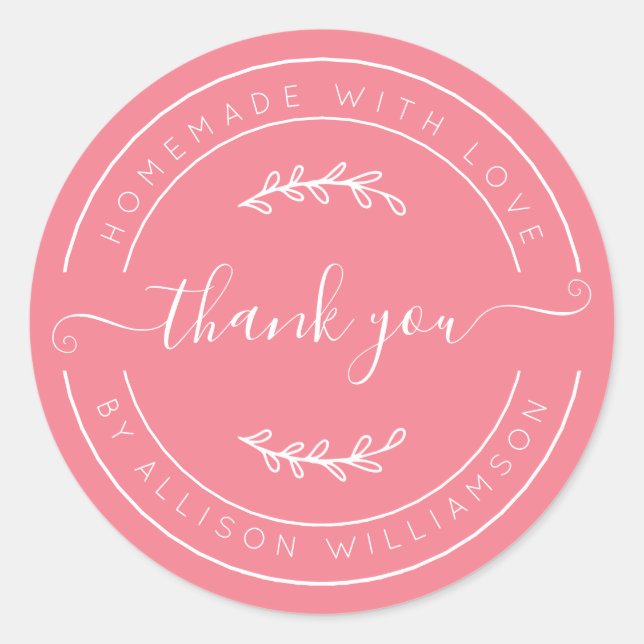 Strawberry Pink Homemade Thank You Label (Front)