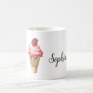 Strawberry Pink Ice Cream Cone Coffee Mug