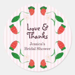 Strawberry Pink Love and Thanks Bridal Shower Classic Round Sticker