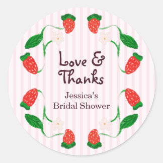 Strawberry Pink Love and Thanks Bridal Shower Classic Round Sticker