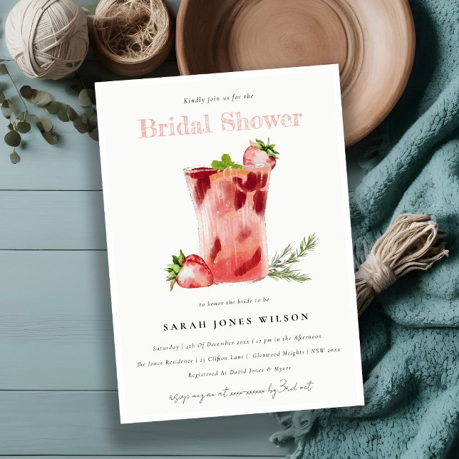 Strawberry Pink Margarita Cocktail Bridal Shower Invitation (Creator Uploaded)