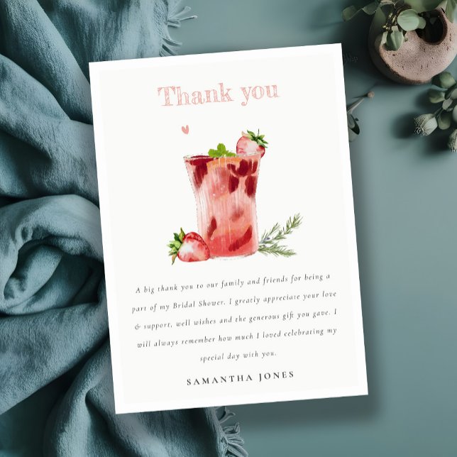 Strawberry Pink Margarita Cocktail Bridal Shower Thank You Card (Creator Uploaded)