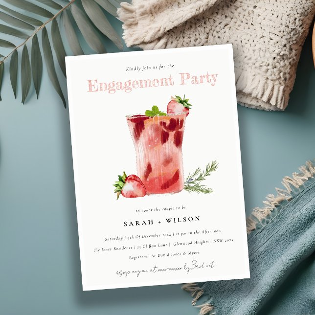 Strawberry Pink Margarita Cocktail Engagement Invitation (Creator Uploaded)