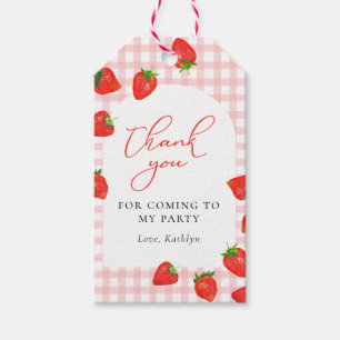 Strawberry Pink Plaid Gingham Birthday Thank You Gift Tags