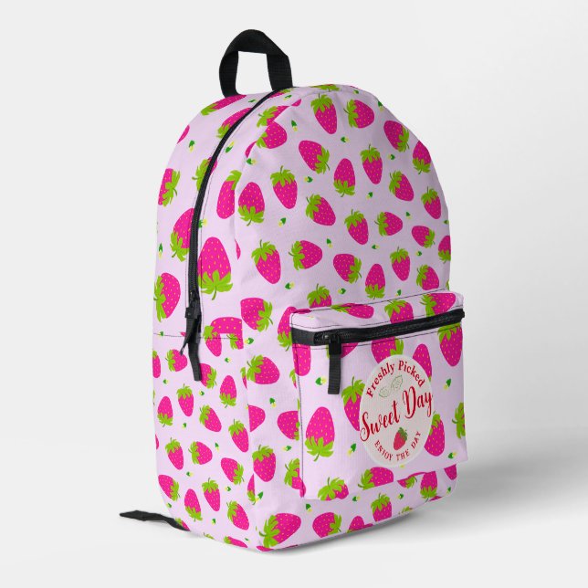 Strawberry Pink  Printed Backpack (Back Corner Left)