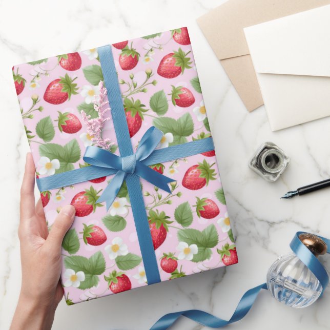 Strawberry Pink Red Baby Shower Birthday  Wrapping Paper (Gifting)