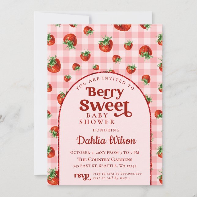 Strawberry Pink Red Berry Sweet Baby Shower Invitation (Front)