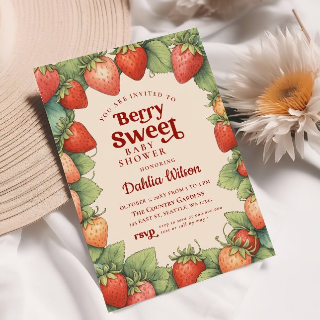 Strawberry Pink Red Berry Sweet Baby Shower Invitation (Strawberry Pink Red Berry Sweet Baby Shower Invitation)