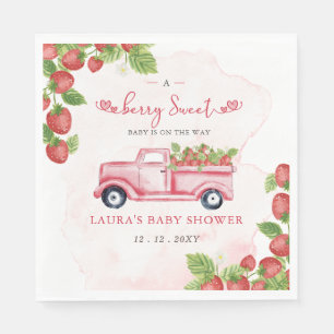 Strawberry Pink Red Berry Sweet Baby Shower Napkin
