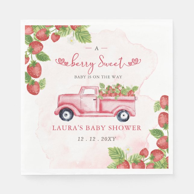 Strawberry Pink Red Berry Sweet Baby Shower Napkin (Front)