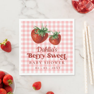 Strawberry Pink Red Berry Sweet Baby Shower Napkin