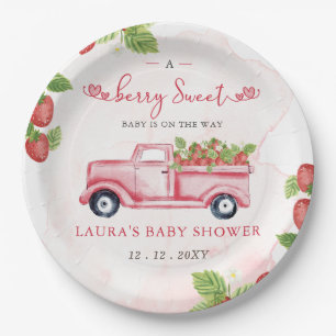 Strawberry Pink Red Berry Sweet Baby Shower Paper Plate