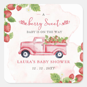 Strawberry Pink Red Berry Sweet Baby Shower Square Sticker