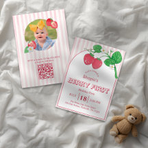 Strawberry Pink Stripes Girl Berry First Birthday