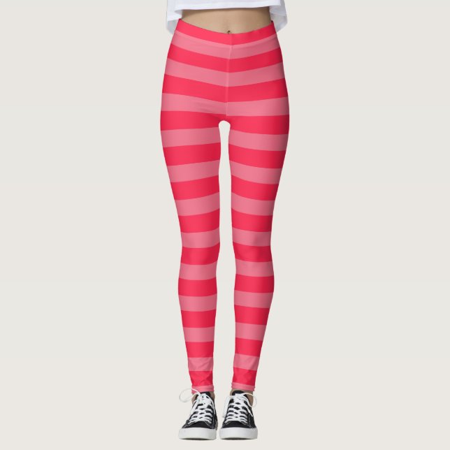 Strawberry Pink Valentine Halloween Costume Stripe Leggings (Front)