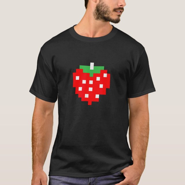 Strawberry Pixel 8 bit Arcade Video Game Matching  T-Shirt (Front)
