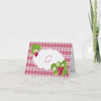 Strawberry Plaid Monogram C Note Card