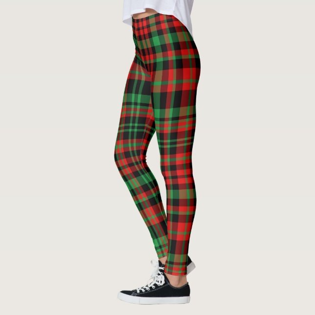 Strawberry Plaid Red and Green Christmas Outfit Leggings (Left)