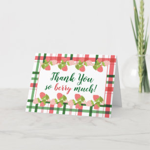 Strawberry Plaid "Thank You So Berry Much" Thank You Card