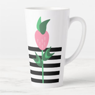Strawberry Plant Black Stripes Latte Mug