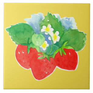 Strawberry Plant White Flowers Yellow Tile
