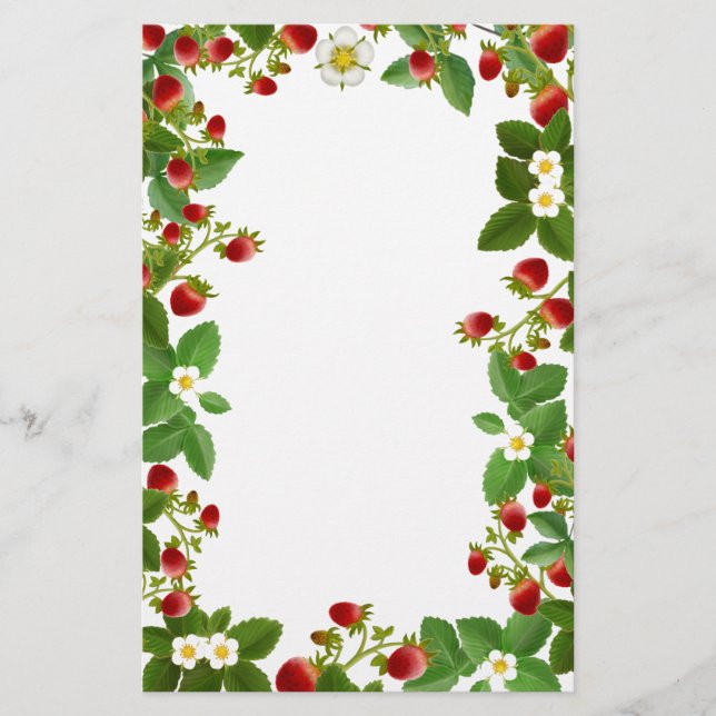 Strawberry Plants Floral Stationery (Front)
