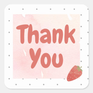Strawberry polka dot Thank you Square Sticker