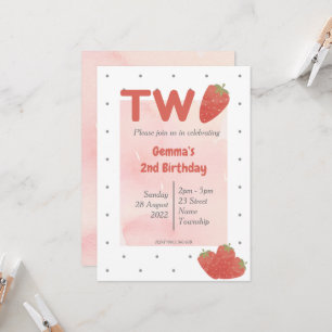 Strawberry Polka Dot TWO  Invitation