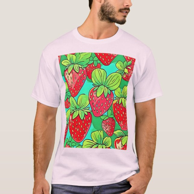 Strawberry Pop Art Pattern T-Shirt (Front)