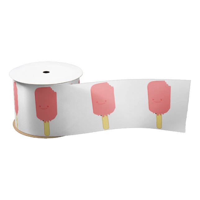 Strawberry Popsicle Cute Cartoon Drawing Satin Ribbon (Spool)