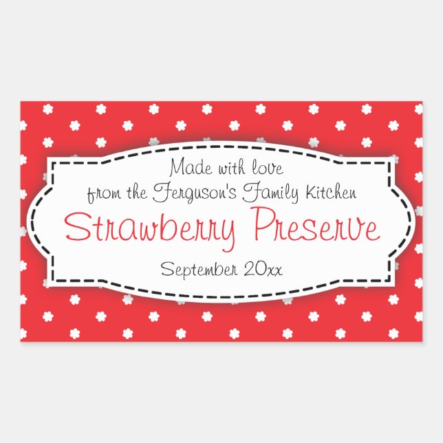 Strawberry preserve or jam jar food label sticker (Front)