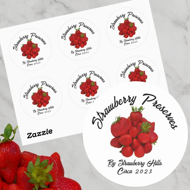 Strawberry Preserve Photographic Food Canning Classic Round Sticker (Creator Uploaded)