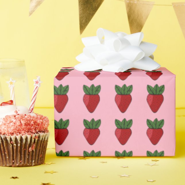 Strawberry Print (Customisable) Wrapping Paper (Birthday Party)
