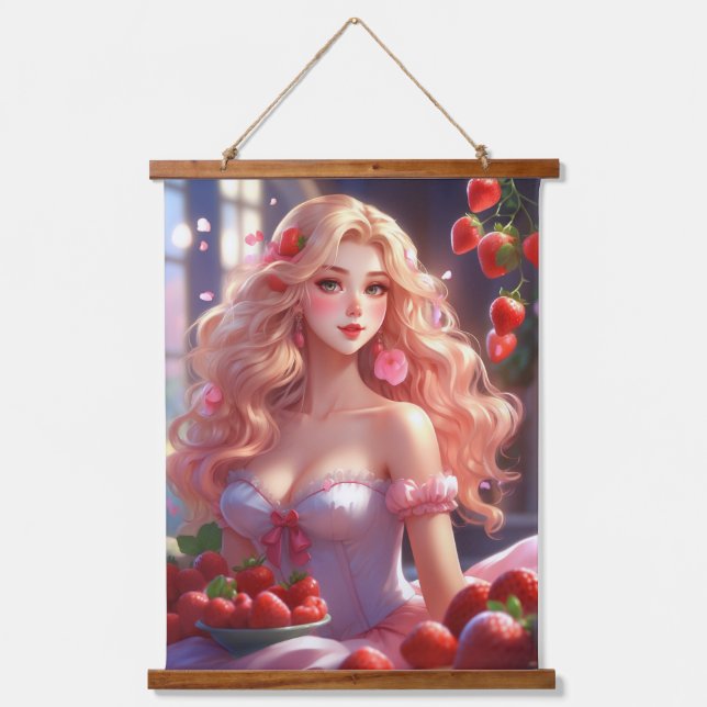 Strawberry queen Wood Topped Wall Tapestry (Front)
