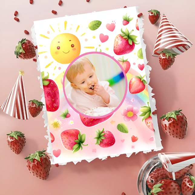 strawberry rainbow berry first 1st birthday invitation (Creator Uploaded)