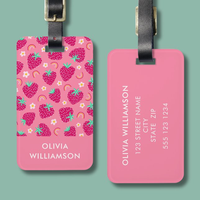 Strawberry Rainbow Daisy pattern Luggage Tag (Strawberry Rainbow Daisy personalized luggage tag)