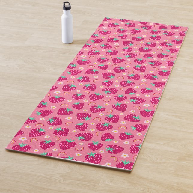 Strawberry Rainbow Daisy pattern Yoga Mat (In Situ)