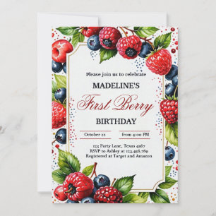 Strawberry Raspberry Berry First 1st Birthday Part Invitation