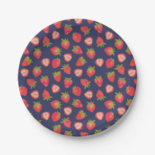 Strawberry red and blue summer party paper plate