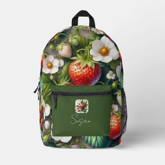  Strawberry Red Berry Fruit  Backpack  (Front)